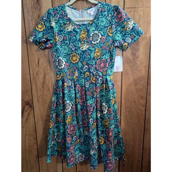 Vintage Lularoe Dress Amelia Womens Medium M Med Zipper Floral Pockets Flowers - Picture 1 of 8